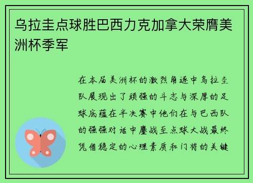乌拉圭点球胜巴西力克加拿大荣膺美洲杯季军